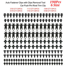 Load image into Gallery viewer, 6 Size 190Pcs Auto Fastener Clips Vehicle Retainer Rivet Door Panel Fender Liner Bumper Fender Trim Plastic Mixed Car Clips
