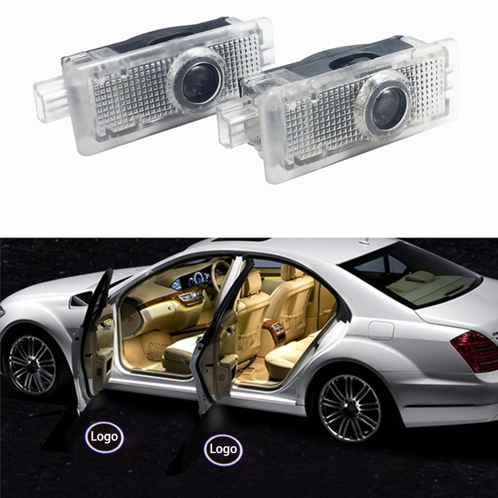 2 PCS Car Door Lights LED Logo for Mercedes Benz Ghost Shadow Auto Emblem Courtesy Step Lights for CLS Cla CLK Series