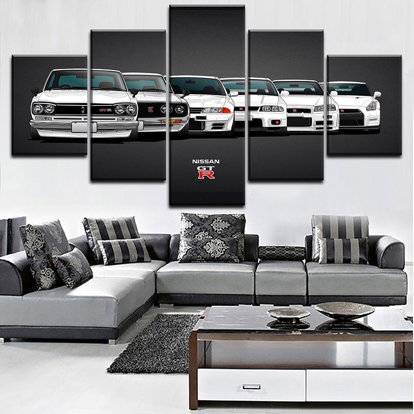 5 Pieces Canvas Painting Nissan Skyline GTR Car Poster Painting Wall Art Home Living Room Decor Unframed